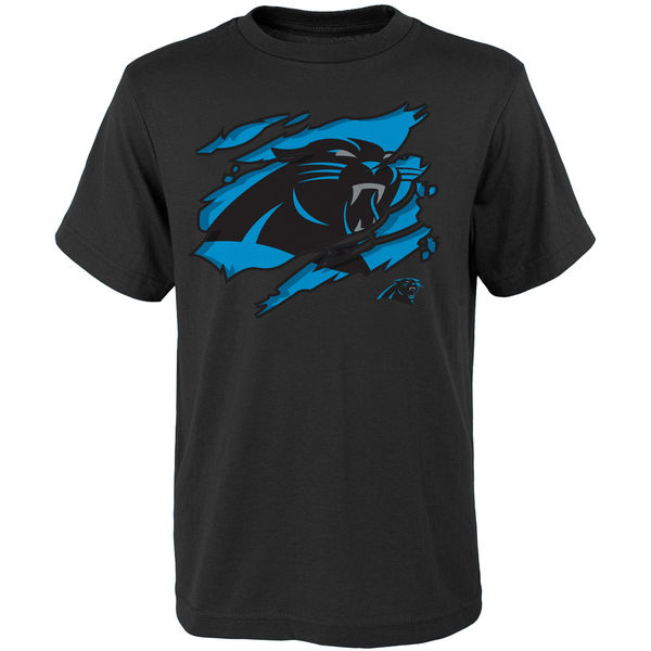 Men NFL Carolina Panthers Youth Ripped Off TShirt Black->nfl t-shirts->Sports Accessory